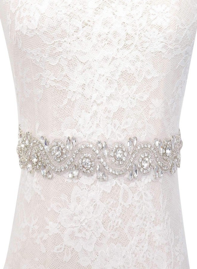 Pardecor Wedding Sash Dress Belt Women Rhinestone Applique Bridal Belt Silver Crystal Trim Belt Ivory Ribbon for Wedding Plus Size Rhinestone Belt for Formal Dress - Image 1